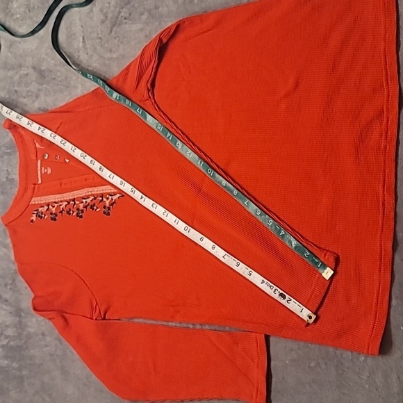 0457. NWOTs ~ Woman Within ~ Embroidered & Beaded ~ Thermal Henley ~ Orange - Picture 6 of 9